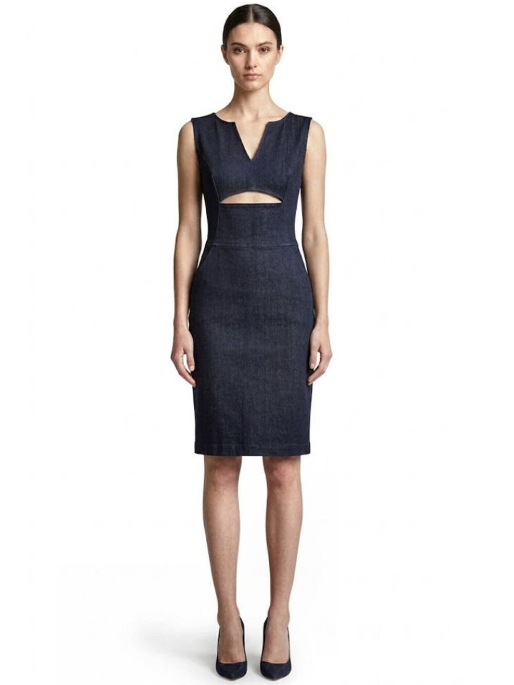 Tomas Maier Made in Italy Denim Cutout Sheath Dress, Dark Indigo, Womens Size 4